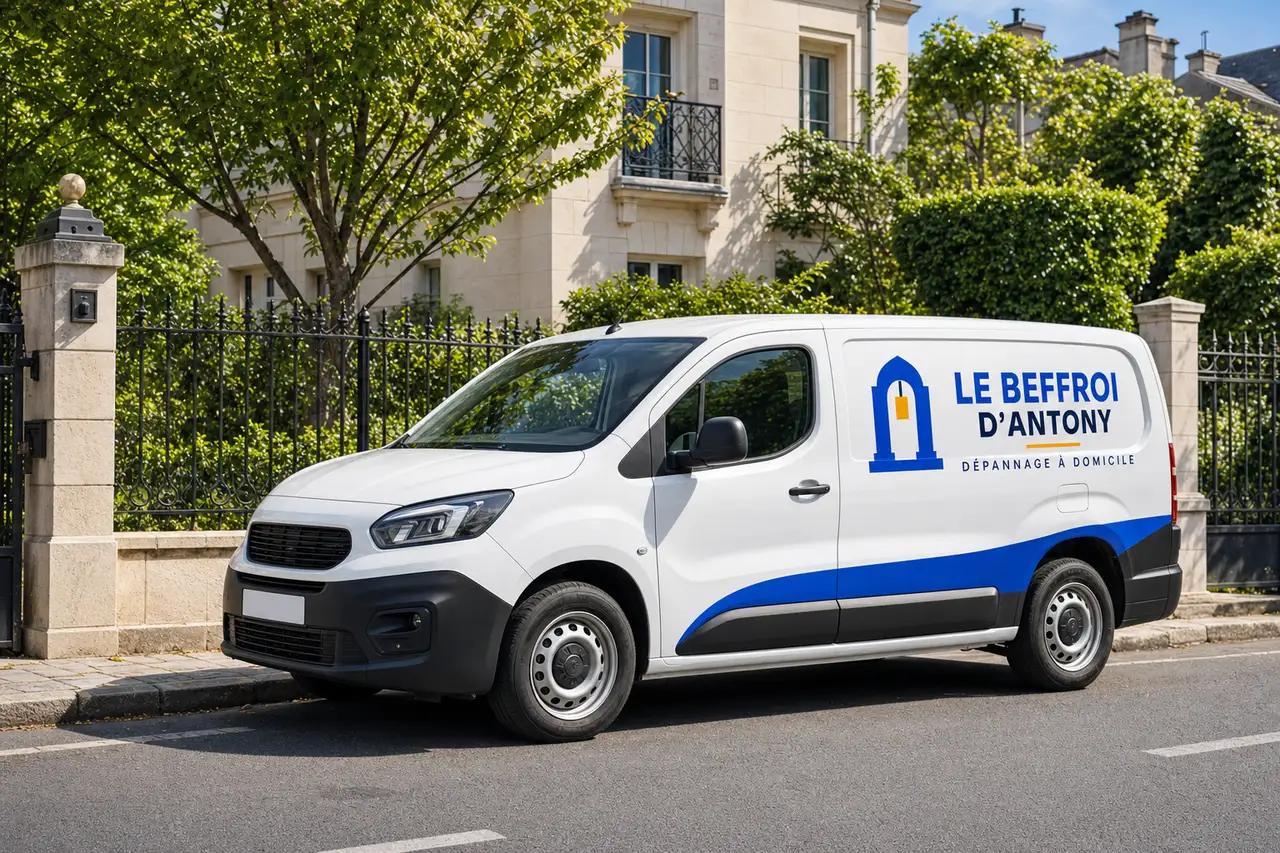 Utilitaire du Beffroi d'Antony garé devant une maison d'Antony